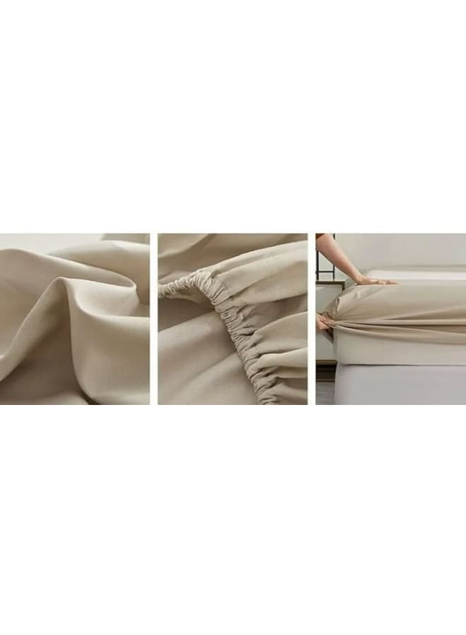 Moro Moro Beige Cotton King Bed Sheet Set - Image 2